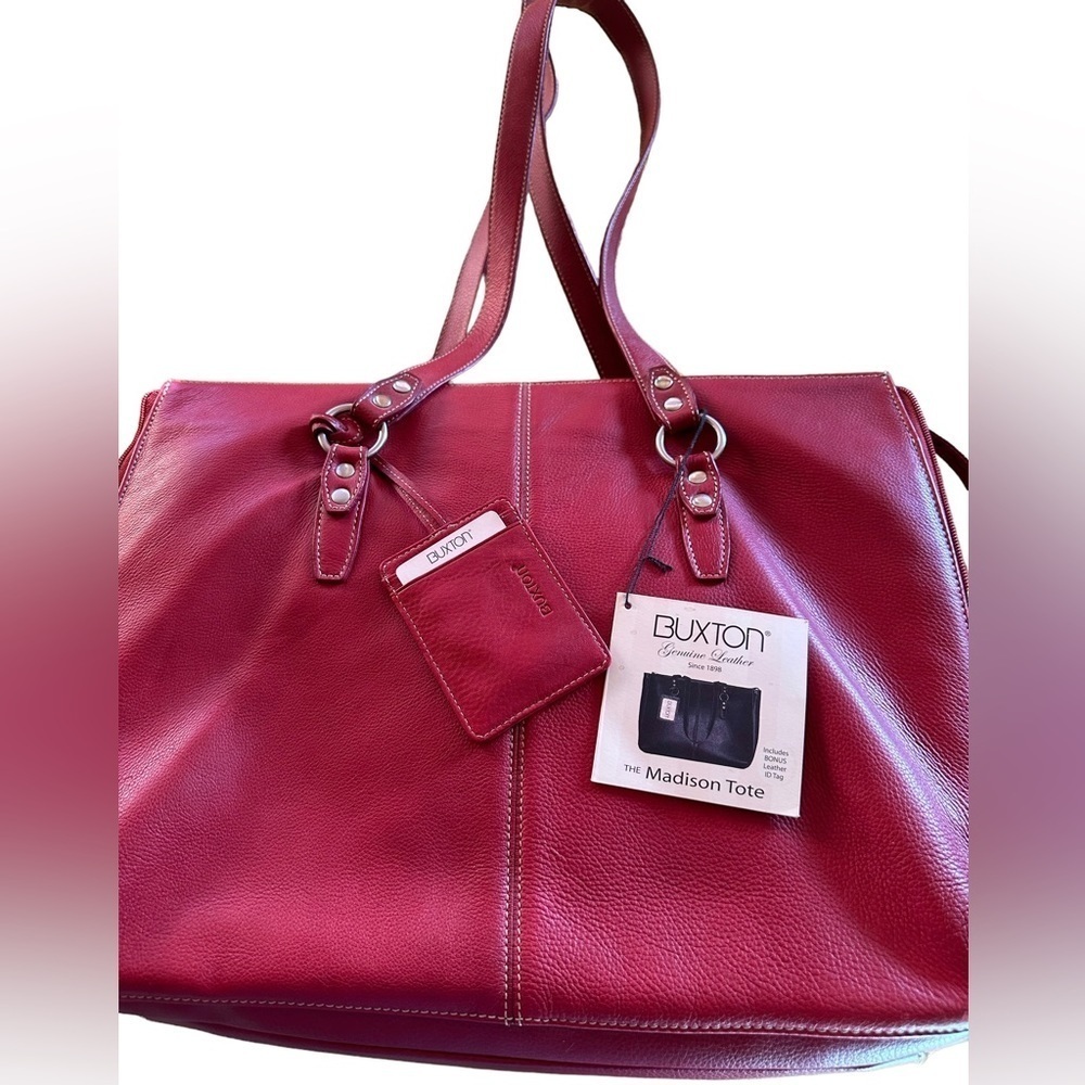 Buxton Quality red leather expandable computer “Madison Tote” Valentine red. NWT